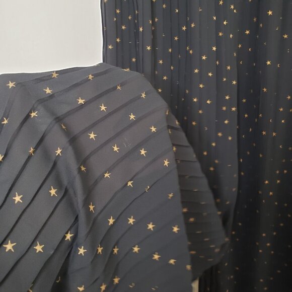 Sheer Wide Pleated Leg Pants Pull On Stars Black  Gold Size Medium - Picture 4 of 13